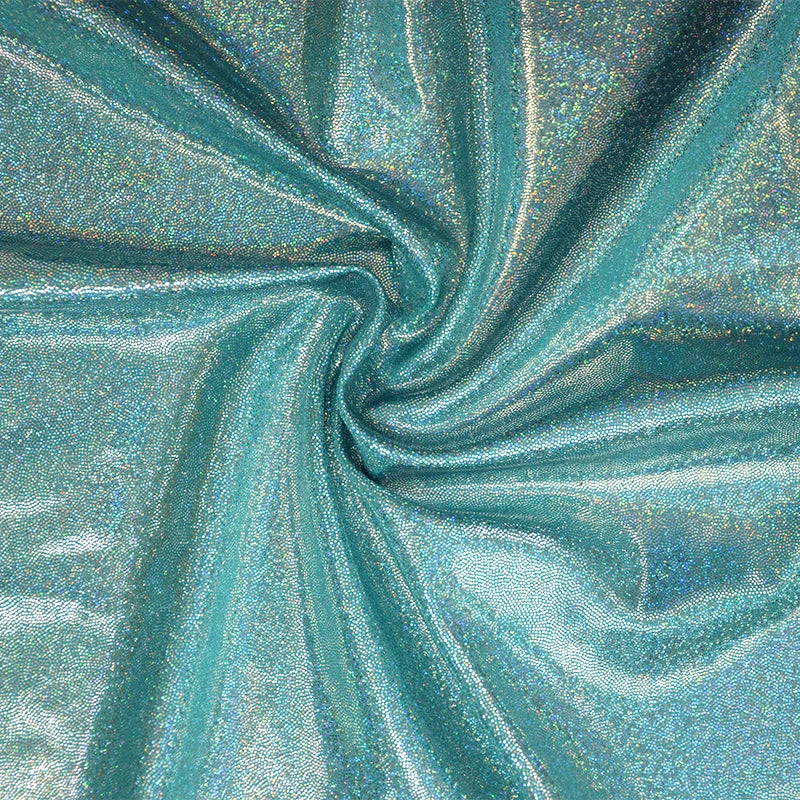 Custom Holographic Glitter Foil Stretch Fabric Nylon Elastic Spandex with Gymnastics Leotards for Swimwear