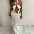 2 Piece Cutout Halter One Piece Swimsuit with Mesh Maxi Skirt Cover up Women's Beachwear Set