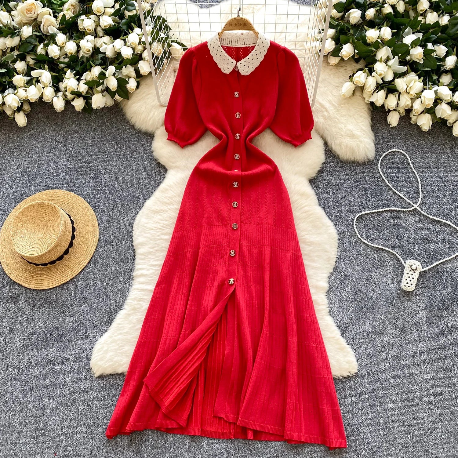 Elegant Women'S Dresses LW1364 Women'S Knit Dress With Pleated Design - Elegant and Unique Long Dress Vintage Clothing