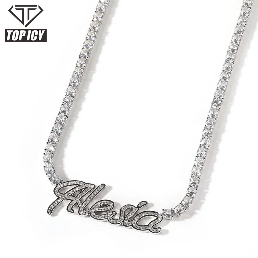 Custom Initial Letter Necklace Gold Filled Jewelry Iced Out Charms CZ Hip Hop Men Jewelry Gold Silver Tennis Chains for Women
