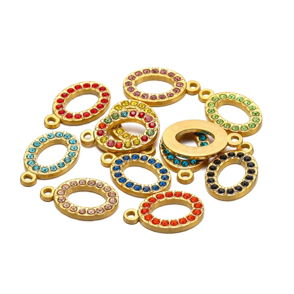 Stainless Steel Oval Zircon Charms Pendant for DIY Jewelry Findings Women Necklace Earrings Making Bracelets Supplies 117