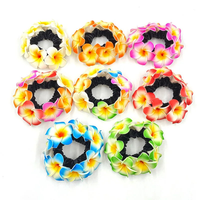 MIO New Arrival Flower Hair Tie Hawaii Foam Flowers Hair Rubber Band for Women Girls Lady Wedding Party Head Decoration Holiday