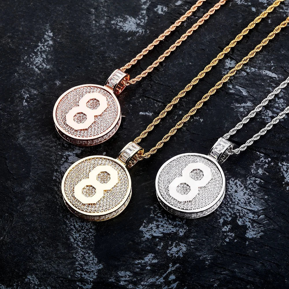 New Double-sided Medallions Commemorative Gold Plated Brass Pendant Necklace Rope Chain Zircon Men Hip Hop Jewelry Iced Bling
