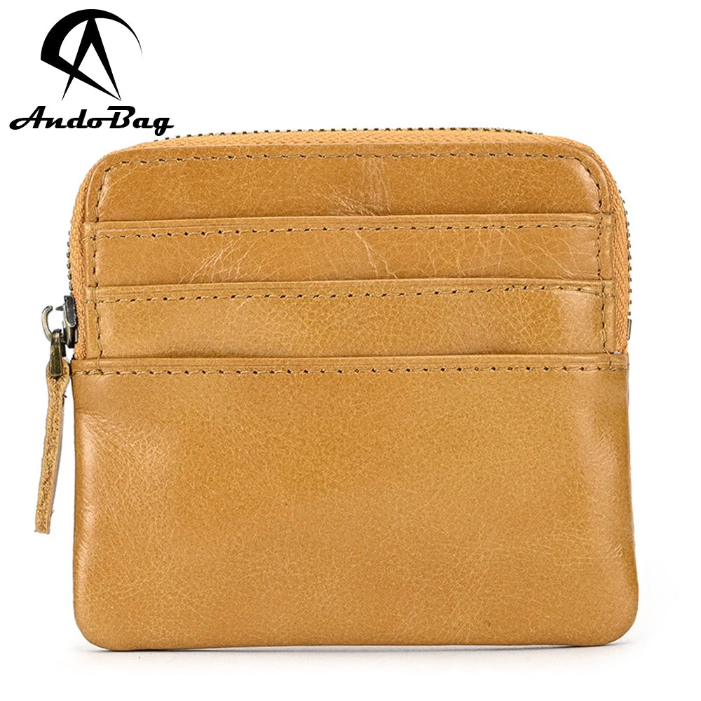 AndoBag Crazy Horse Leather Coin Purse for Men Women Vintage Genuine Cowhide Small Money Clip Zipper Short Wallet 9203