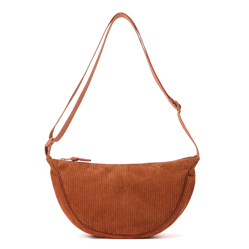 Minimalist Crescent Bags for Women Lightweight Durable Corduroy Half Moon Shape Crossbody Sling Bags