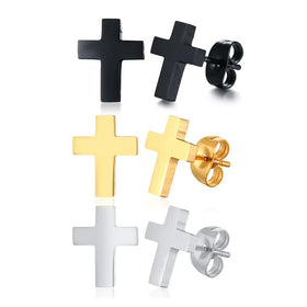 Wholesale Stainless Steel Waterproof Gold Plated Religious Cross Stud Earrings for Men Women ES-214