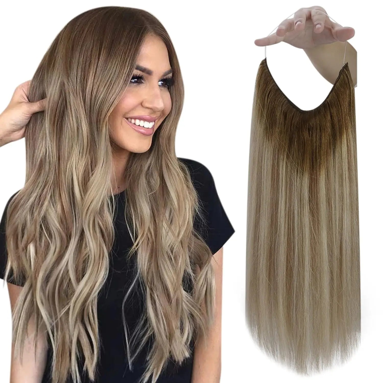 Wire Hair Extensions Human Hair Invisible Clip in Extensions 12Inch Secret Headband Wire in Extensions