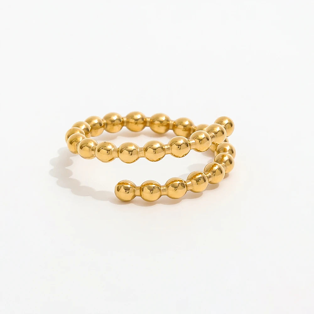 Joolim Jewelry Wholesale 18K Gold Plated Beads Spiral Open Stainless Steel Ring for Women Ring