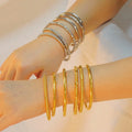 MECYLIFE Fine Jewelry Bangles 18K Gold Tarnish Free Jewelry Stainless Steel Bamboo Bangle Bead Bangle Women Cuff Bracelet