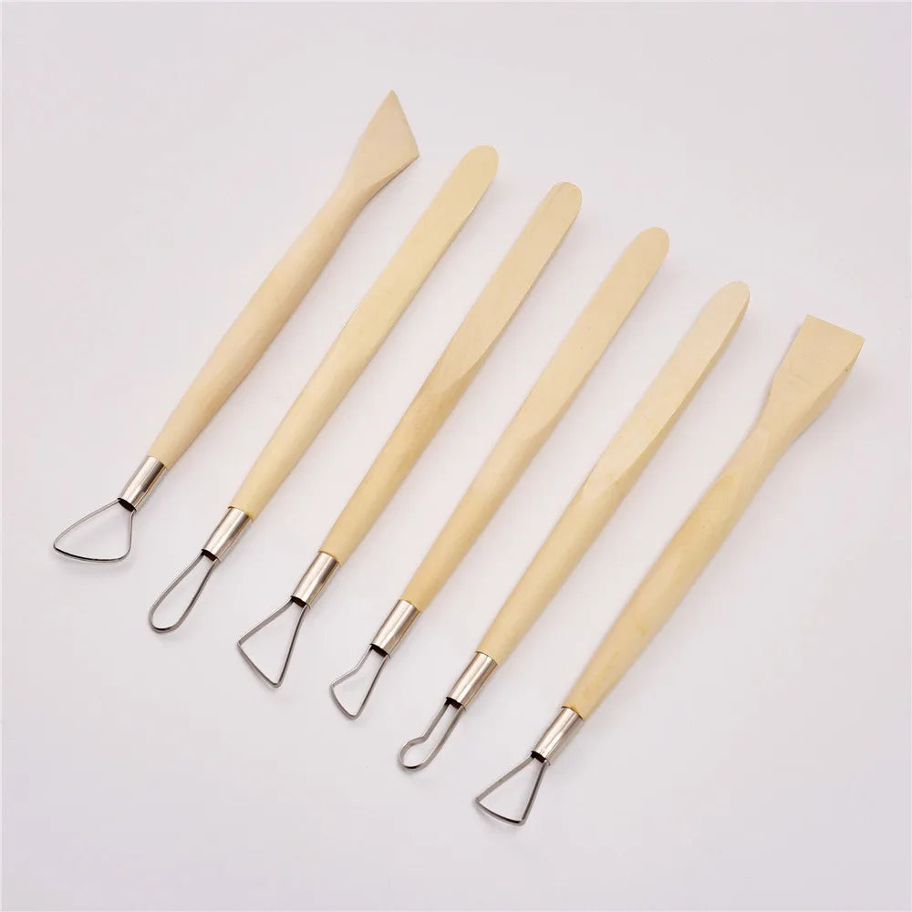 Popular 6pcs 8-Inch Ribbon Sculpture Cutter Set Handmade Clay Carving Pottery Tool for Art Supplies