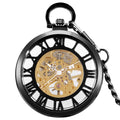 Transparent Open Face Hand Wind Steampunk Clock Vintage Men Mechanical Pocket Watch With Chain