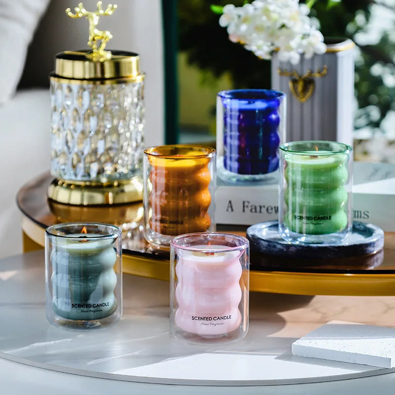 AIKUN Luxury Double Spiral Heat Insulation Fragrant Candle Cross Wooden Wick Soy Wax Scented Candles