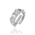 Silver Jewelry Wholesales CZ Moonstones Wave Ring Modern Colorful CZ Irregular Wide 925 Sterling Silver Adjustable Ring