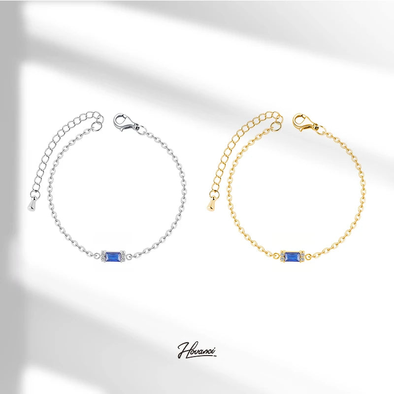 HOVANCI Engrave Jewelry 18k Gold Plated Non Tarnish Stainless Steel New Blue Zircon Inlaid Bracelet Jewelry Gift for Women