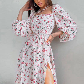 Elegant Floral Print Pink Summer Dress for Women Backless Midi Length Casual ODM Satin Garment Washable Cotton Fabric