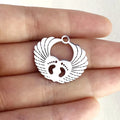 Stainless Steel Heart Charm for Children Baby Foot in Center Wrap with Stylish Cut Angel Wing Bracelet Anklet Necklace Accessory
