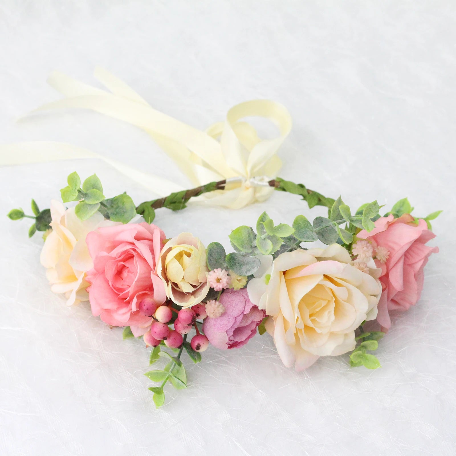 Factory Wholesale Bridesmaid Bride Flower Head Garland Artificial Green Leaf Rattan corolla