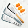 Home Kitchen Stainless Steel Silicone Fish Steak Spatula with Wood Handle