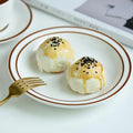Solhui Western-food Plates Thick White Ceramic Dish with Hand Painted Brown Line Dessert Plate