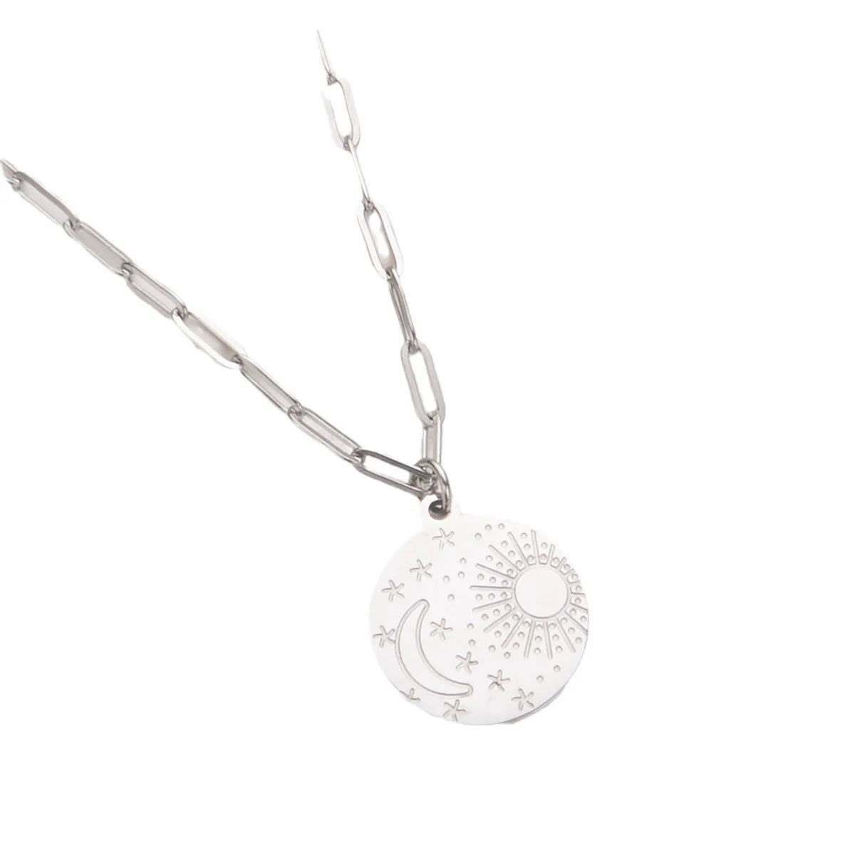 Women 18K Gold Plated Stainless Steel Sun Moon Star Carving Coin Pendant Necklace Fashion Titanium Jewelry