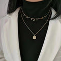 Fashion Jewelry 925 Sterling Silver Moon and Star square Pendant Necklace 18K Gold Plated Chain Necklaces for Women