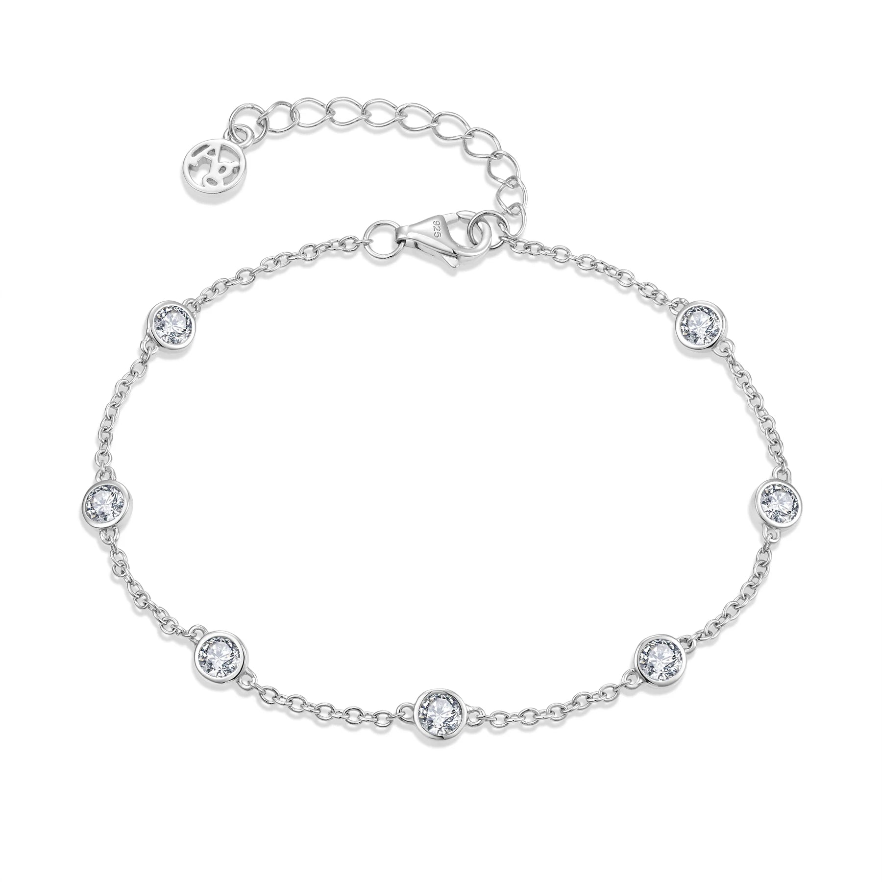 Women's Customization OEM Delicate Rhodium Plated Bracelets Alphabet Chain Cubic Zircon Luxury Bracelets Jewelry