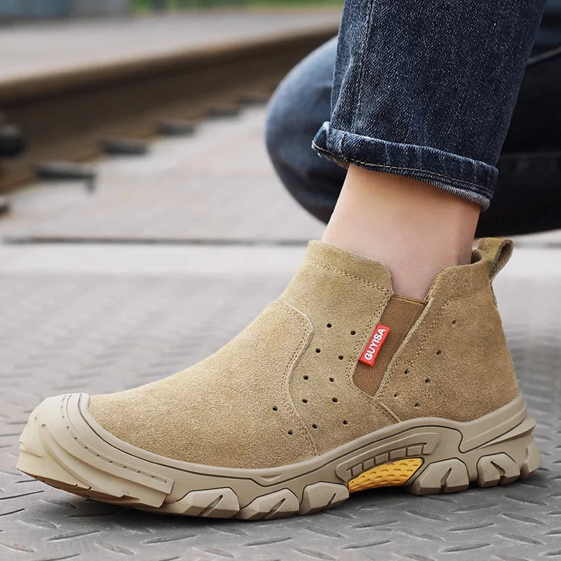 GUYISA Brand Construction Shoes Wear-resistant Rubber Sole Breathable Suede Men's Woodland Steel Toe Safety Shoes