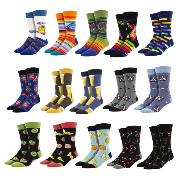 Wholesale Custom Funny Crazied Colorful Funkied Cool Mens Fashion Dress Cotton Socks Crew Happiness Socks for Men