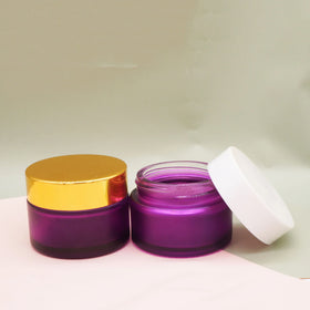 1.7 Ounce Frosted Purple Glass Cosmetic Bottle and Jar