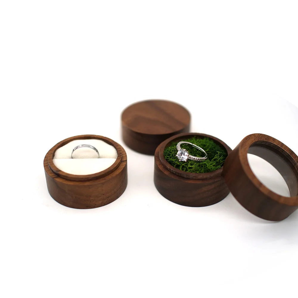 Portable Black Walnut Jewelry Ring Necklace Organizer Retro Small Wooden Engagement Gift