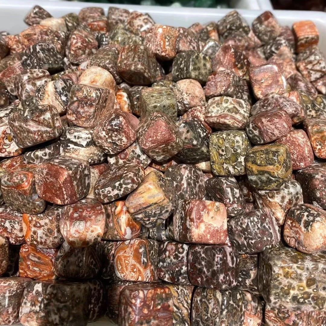 Natural Crystal Healing Stones Leopard Skin Jasper Cube Tumbled Stone