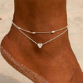 Boho Double Layered Shape Anklets Gold Silver Love Heart Anklet Stainless Steel Bead Chain Beach Anklet