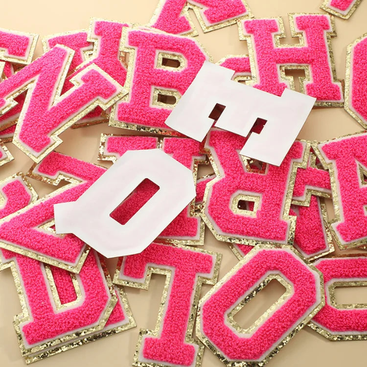 Wholesale 8cm High Different Colors Chenille Stick on Sport Glitter Patches A-Z Alphabet Letters Self-Adhesive Patches