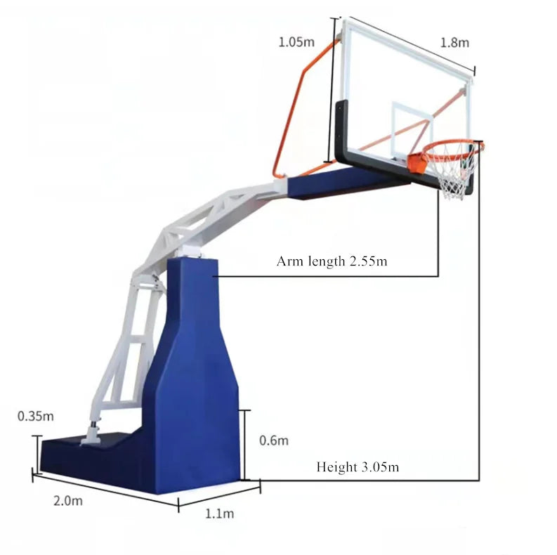 Custom logo Adjustable Manual Hydraulic Basketball Hoop Stand Foldable Basketball goal post portable Movable Basketball Stand