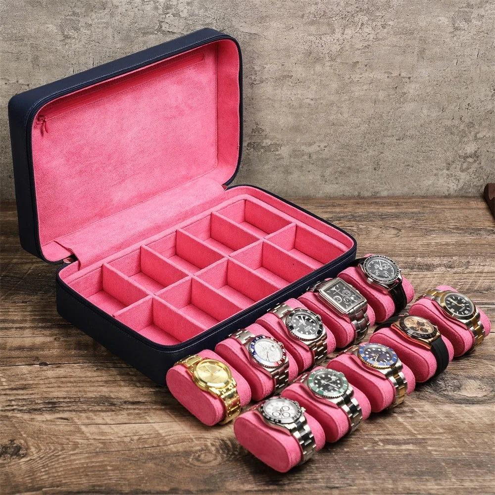 Hot Selling Genuine Leather Zippered Travel Storage Case Watch Boxes Cases