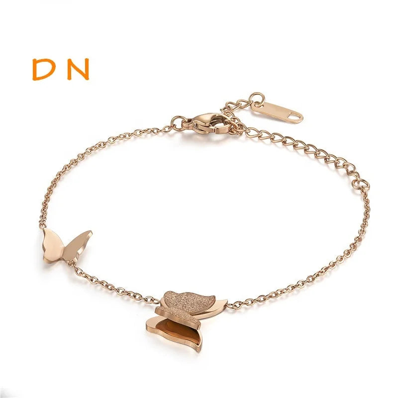 Dina Wholesale Women's 18K PVD Gold Plated Stainless Steel Bracelets Stereoscopic Butterfly Charms Fashion Jewelry