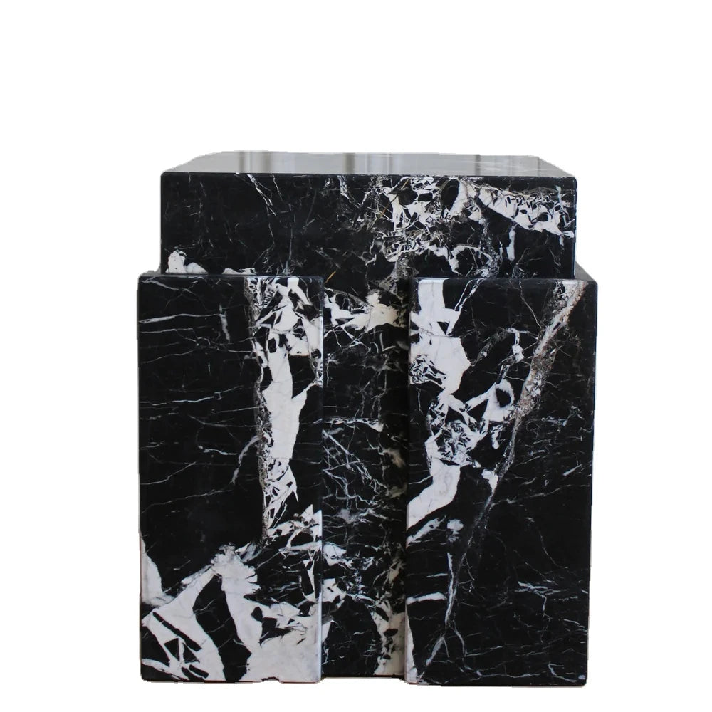 Luxurious and Minimalist Marble Side Table Black Marquina Natural Stone Material Home Decoration