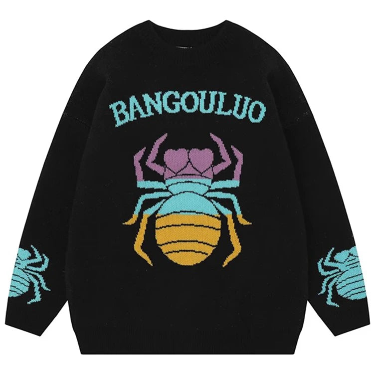 Jacquard Knitted Cotton Pullover Sweater Winter Crew Neck Letterman Spider Pattern Breathable and Anti-Shrink Features