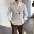 Men's Slim-Fit All-Match Double-Breasted Wool Vest V-Neck Three-Season Waistcoat With Knitted Sleeveless Design Autumn Winter