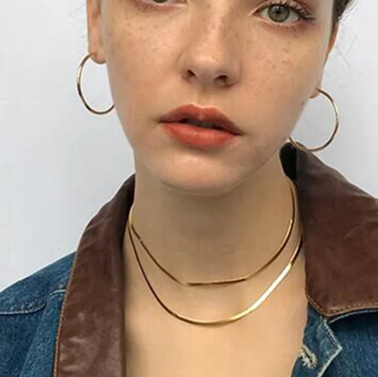 PVD Plated Stainless Steel Jewelry Wholesale 2 Rows Snake Chain Necklace Trendy Jewelry Streetwear Dainty Necklace Tarnish Free