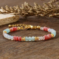 Hot Selling Natural Strawberry Crystal Stone Beaded Bracelet for Women Fashion Dainty Stainless Steel Adjustable Opal Bracelet