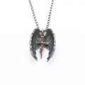 Punk Rock Jewelry Vintage Gold Plated Stainless Steel Wing Flower Cross Necklace