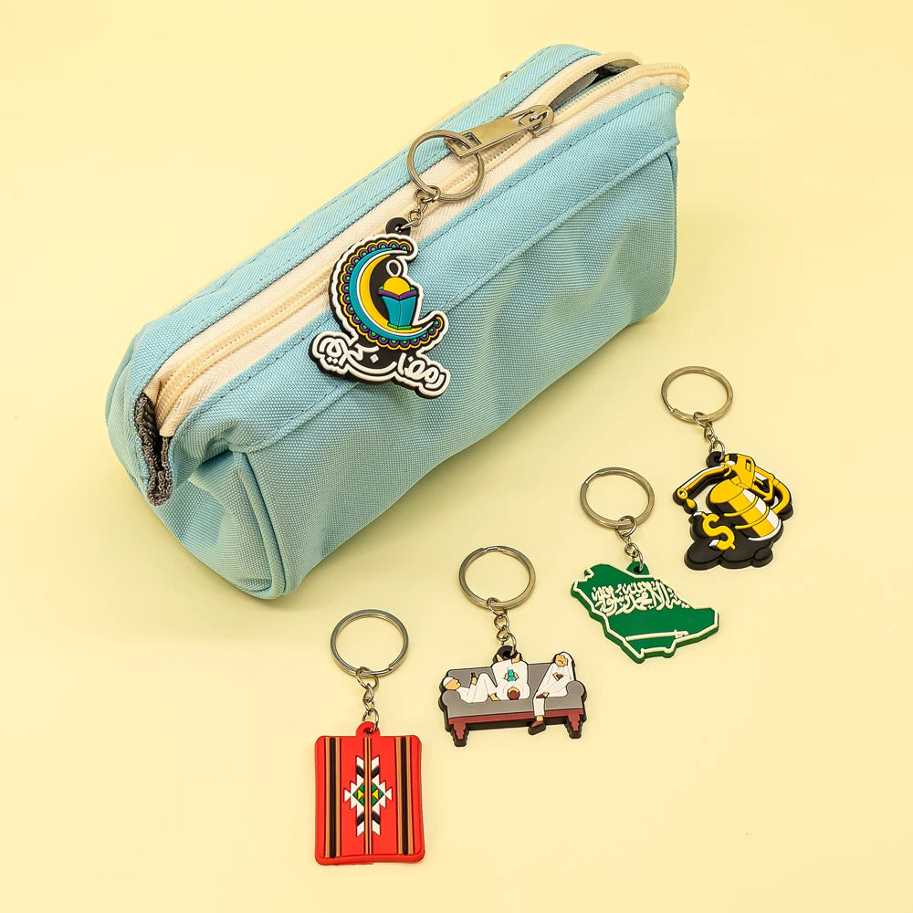 Trendy Arabic Keychain Golden Sword and Traditional Outfit Soft Rubber Keyring for Personalized Accessories and Souvenirs