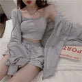 Loungewear Women 3 Pieces Summer Sleepwear Ensembles De Pyjama Nightgown Suits With Shorts Home Wear Room Ware 2023