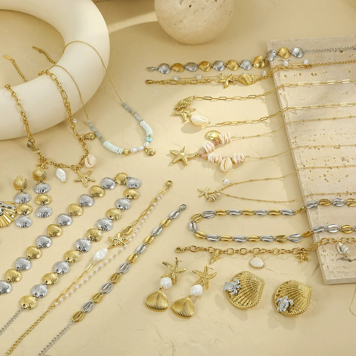 Ocean Style Necklace Bracelet Earring Ring Combination European and American Collection Fashion High-end Jewelry for Women