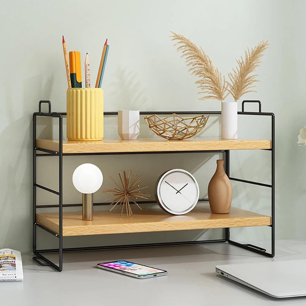 Simple Metal Office Desk Storage Rack Multi-layer Double Tier Detachable Countertop Space Saver Shelving Unit