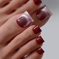BTArtbox Cat Eye Press on Toe Nails Set Wholesale Square Reusable Foot Nails Soft Gel Red Glitter Handmade Fake Toe Nail Tips