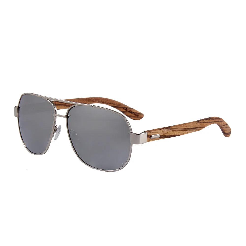Popular Large Polarized Lens Real Wooden Frame 100% UVA/UVB Ray Protection Custom Logo Zebra Wood Sunglasses for Men and Women