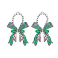 Black Gold Plated Green Cubic Zircon Christmas Gift Bowknot Bow Ribbon Stud Fashion Drop Earrings for Women Girls Party Jewelry