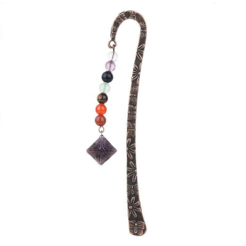 Wholesale Healing Crystals Metal Bookmark Hexagram Stone 7 Chakra Gemstone Beads Bookmark for Student Birthday Present